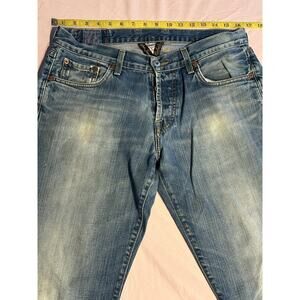 Vintage Lucky Brand Jeans Size 32 90’s Blue Fade Dungarees Cloverleaf Made USA